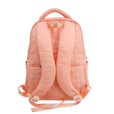 Pink Emboss School Bags Backpack Nylon Polyester Material With Pencil Case