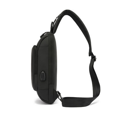 Reverse Polyester Unisex Shoulder Bag , Black Crossbody Casual Bag With Back Pocket